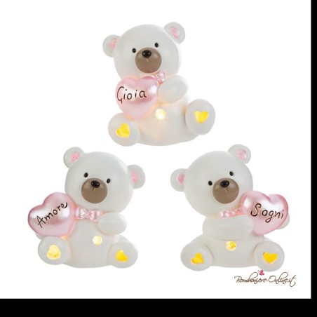 Bomboniera Orsetto con Luce Led Rosa Amore, Gioia, Sogni