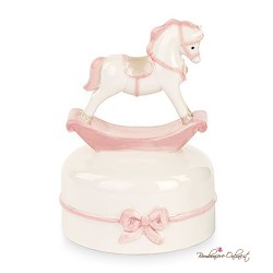 Bomboniera Battesimo Carillon Cavallino a Dondolo Rosa in Porcellana