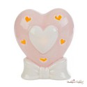 Bomboniera Cuore Rosa Fiocco in Porcellana con Luce Led