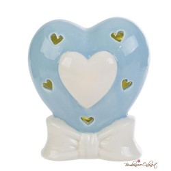 Bomboniera Cuore Azzurro Fiocco in Porcellana con Luce Led