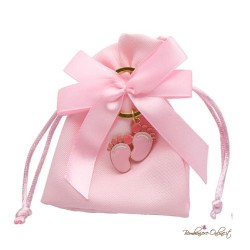 Sacchetto Porta Confetti con Portachiavi Piedini Bimba