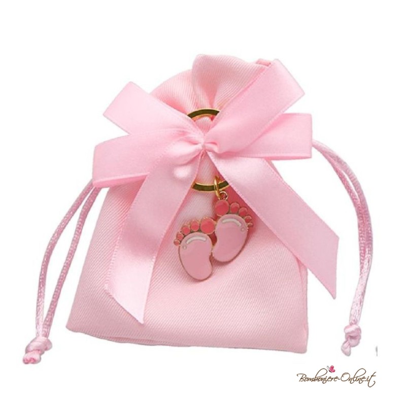 Sacchetto Porta Confetti con Portachiavi Piedini Bimba