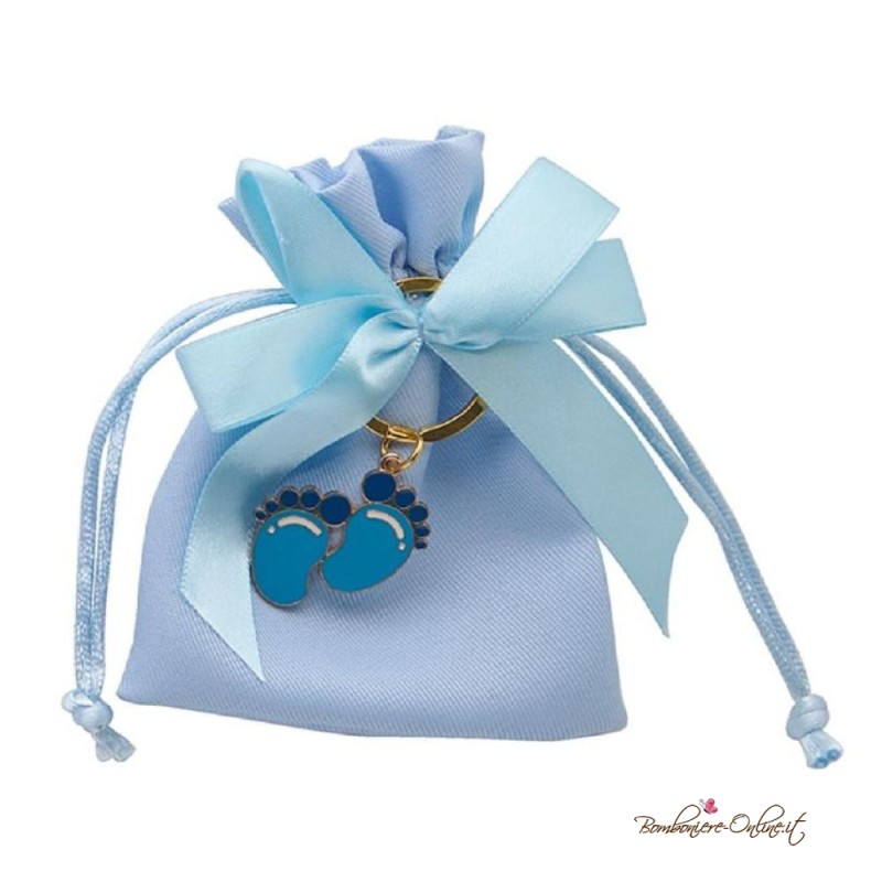 Sacchetto Porta Confetti con Portachiavi Piedini Bimbo
