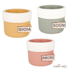 Bomboniera Vaso Porta Piante con Etichetta Gioia, Sogni, Amore