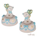 Bomboniera Carillon Orsetto Celeste con Palloncino a strisce dorate