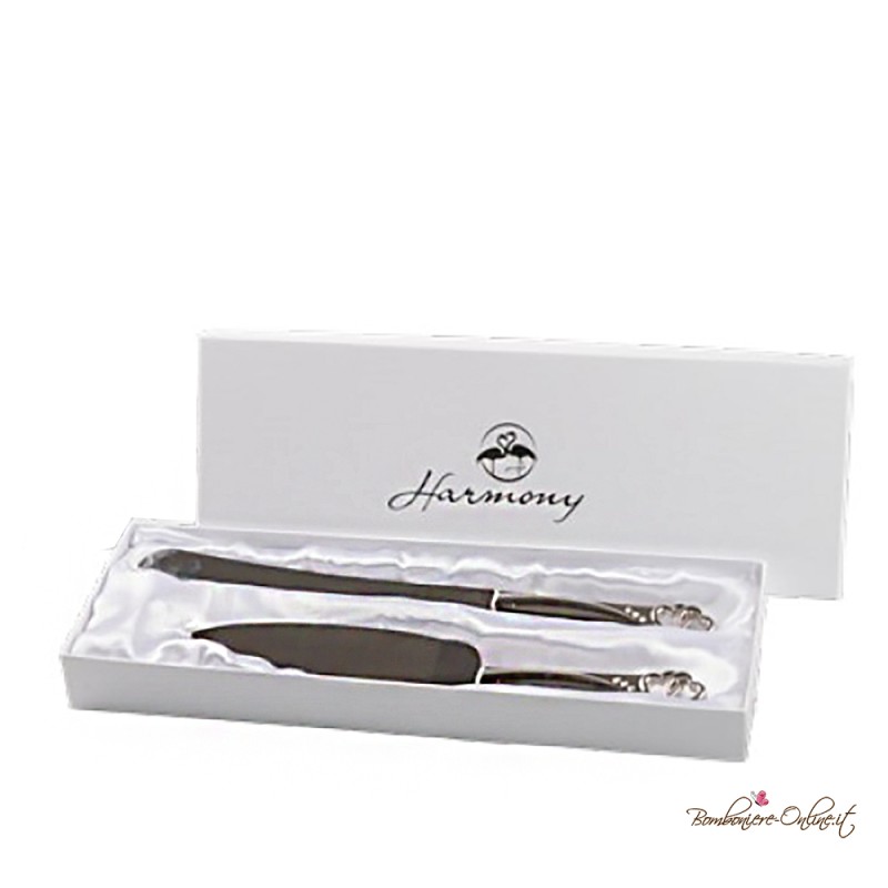 Bomboniera Set Paletta e Coltello per Torta Silver Doppio Cuore - BMB-ARMT26017-26