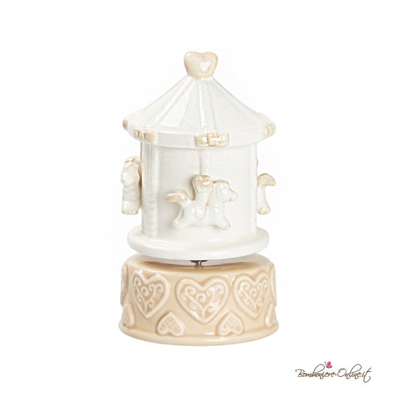 Bomboniera Carillon in Porcellana Giostrina Cavalli