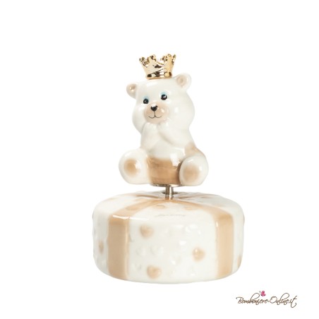 Bomboniera Carillon Orsetto in Porcellana con Corona