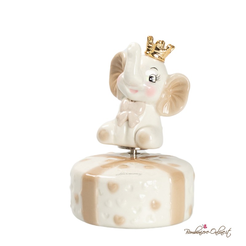 Bomboniera Carillon Elefantino in Porcellana con Corona