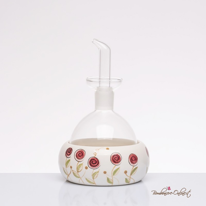 Bomboniera Solidale Oliera in Vetro e Ceramica Bocciolo Rosa