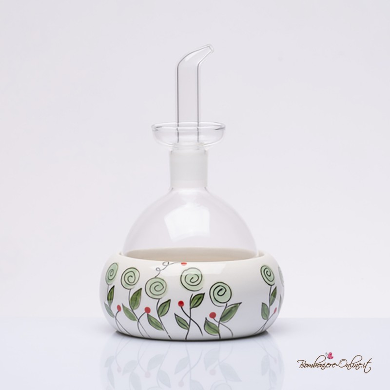 Bomboniera Solidale Oliera in Vetro e Ceramica Bocciolo Verde