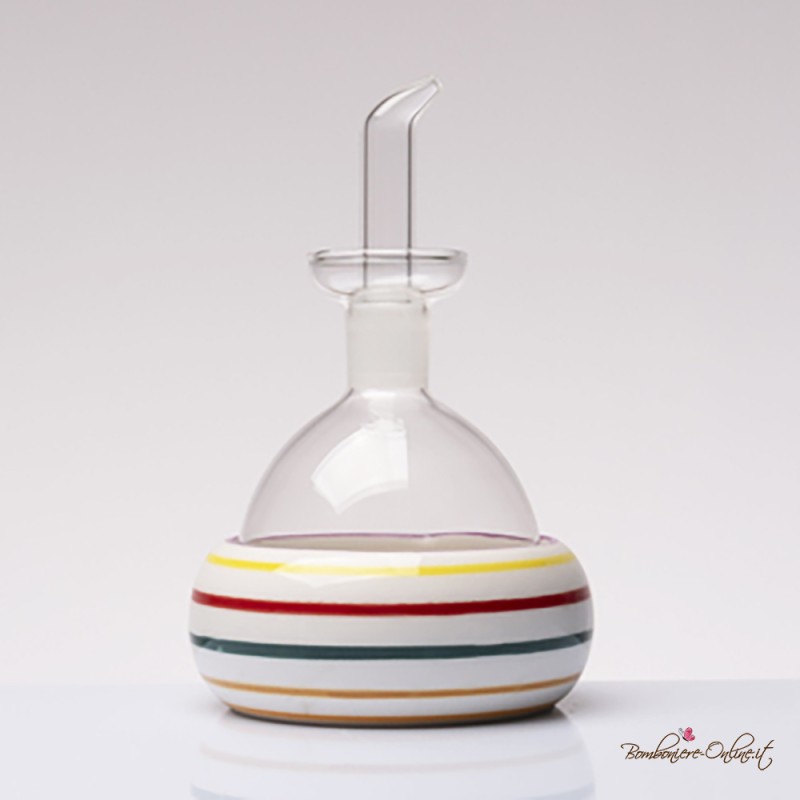 Bomboniera Solidale Oliera in Vetro e Ceramica Multirighe Madame d'Oliò