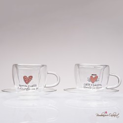 Bomboniera Solidale Coppia Tazzine interno a Cuore Cuoricini