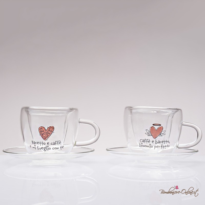 Bomboniera Solidale Coppia Tazzine interno a Cuore Cuoricini