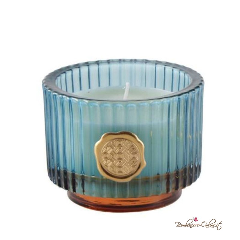 Bomboniera Candela Media in Contenitore Blu