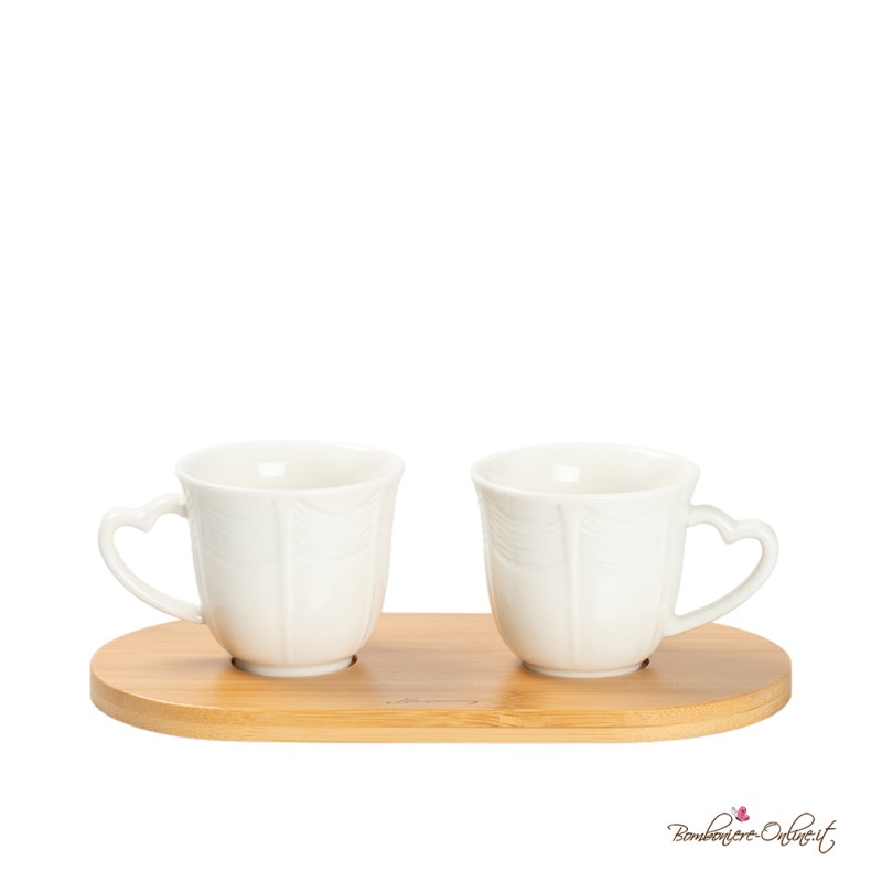 Bomboniere Utili Coppia Tazzine da Caffè con Base in Legno