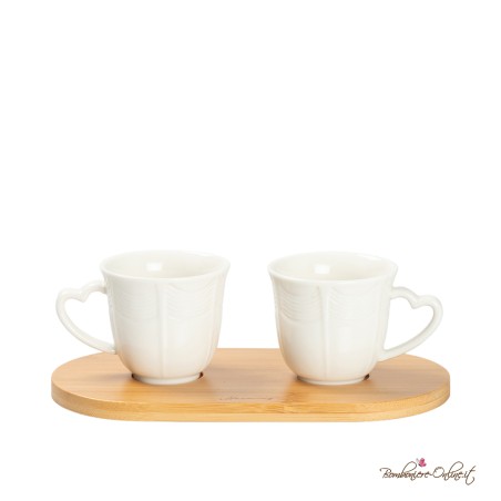 Bomboniere Utili Coppia Tazzine da Caffè con Base in Legno