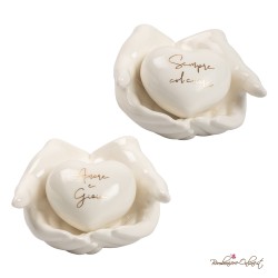 Bomboniera Mani in Porcellana con Cuore Bianco con Frase