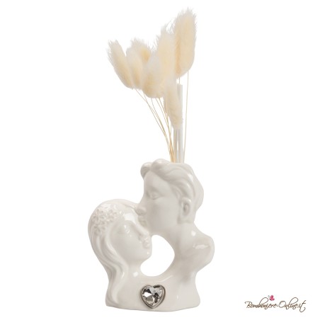 Bomboniera Profumatore Coppia Bacio sulla Guancia in Porcellana bianca