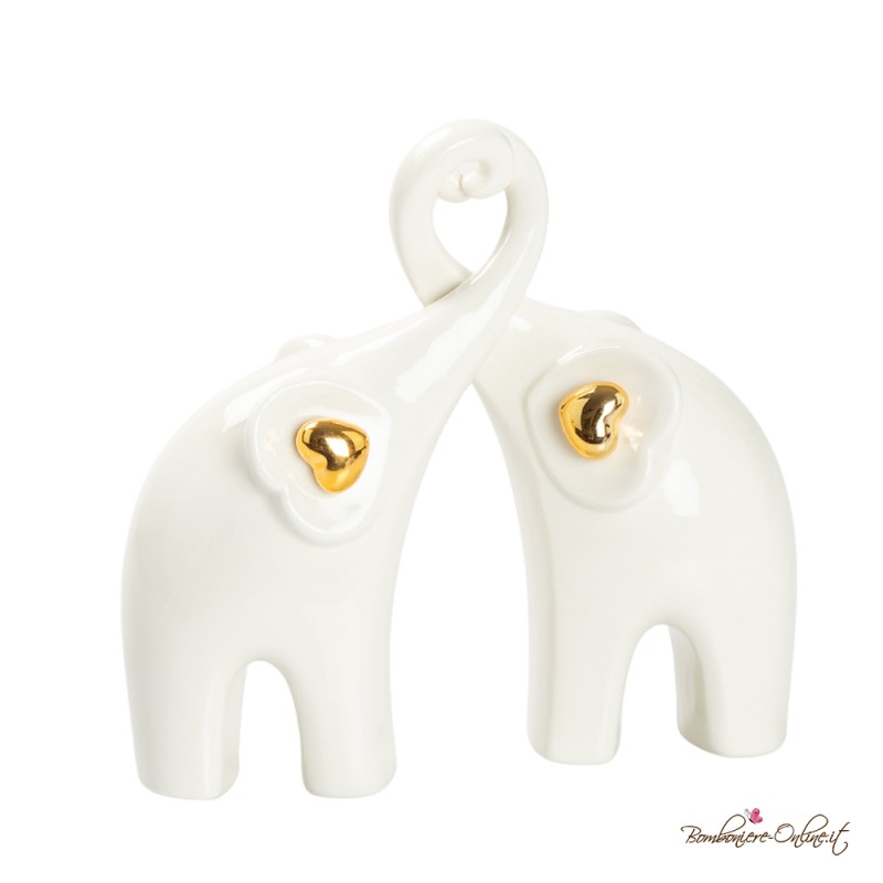Bomboniera Profumatore Coppia Elefantino con Cuori Oro