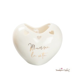 Bomboniera Candela Cuore in Porcellana Bianca con Frase