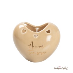 Bomboniera Candela Cuore in Porcellana Tortora con Frase