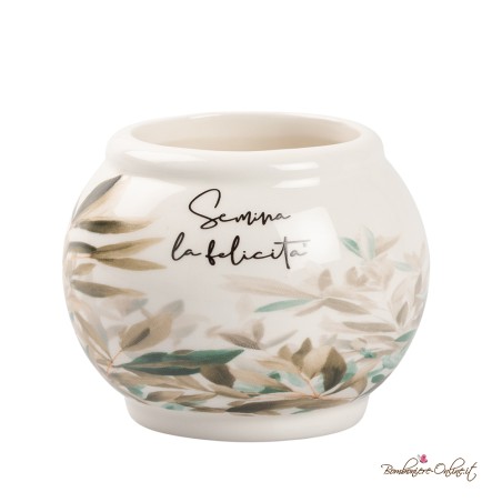 Bomboniere Vasetto Portapiantina con Decoro Foglie e Frase