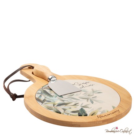 Bomboniere Utili Tagliere Tondo e Coltello con Decoro Foglie