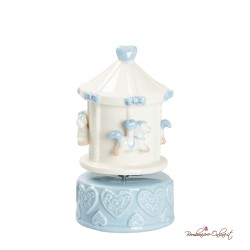 Bomboniera Carillon in Porcellana Giostrina Cavalli Celeste