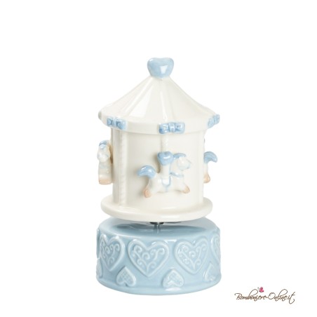 Bomboniera Carillon in Porcellana Giostrina Cavalli Celeste