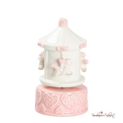 Bomboniera Carillon in Porcellana Giostrina Cavalli Rosa