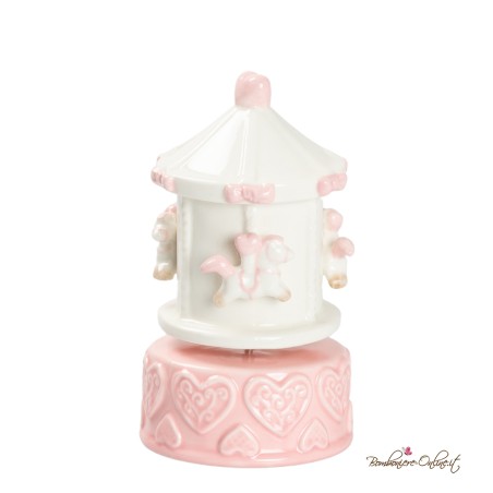Bomboniera Carillon in Porcellana Giostrina Cavalli Rosa