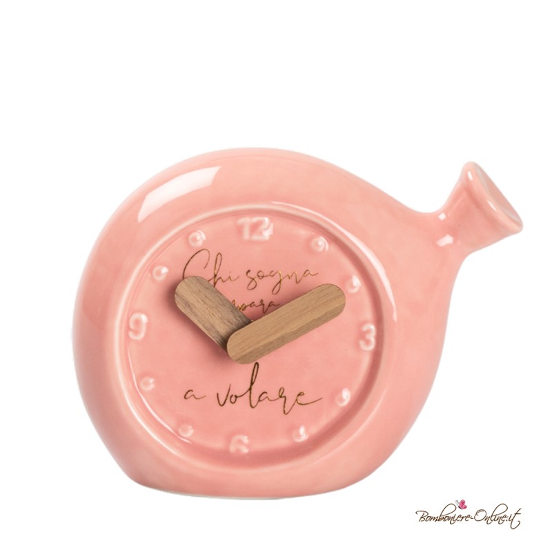 Bomboniera Orologio Palloncino in Porcellana Rosa con Frase