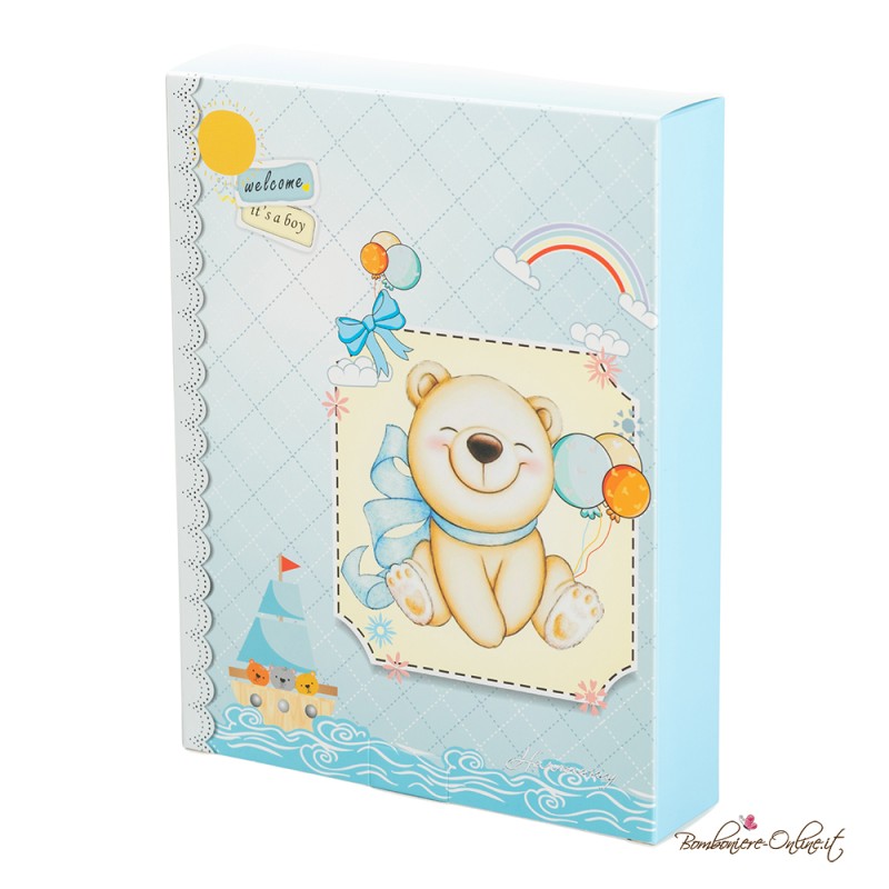 Bomboniera Orologio Orsetto Cuore in Porcellana Azzurro