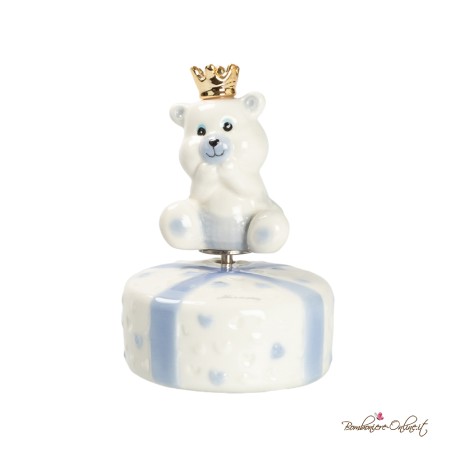 Bomboniera Carillon in Porcellana Orsetto Celeste con Corona