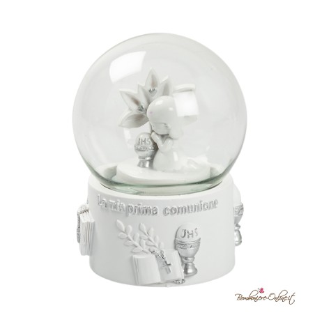 Bomboniera Sfera di Neve Prima Comunione Bambina con Dettagli Silver