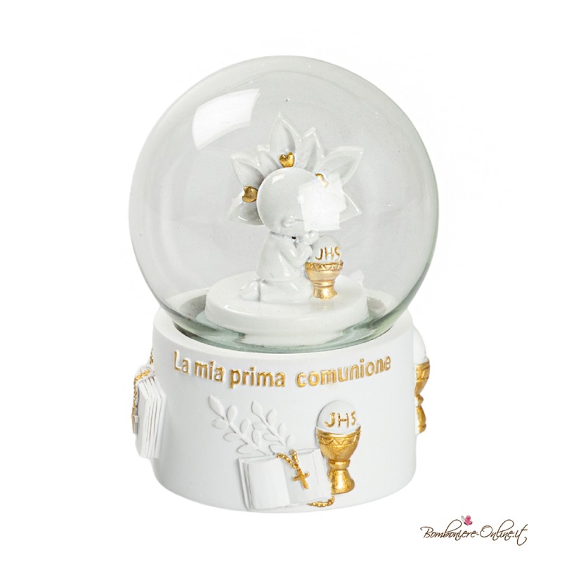 Bomboniera Sfera di Neve Prima Comunione Bambino con Dettagli Gold