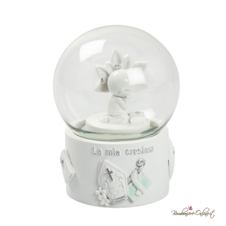 Bomboniera Sfera di Neve Santa Cresima Ragazzo con Dettagli Silver