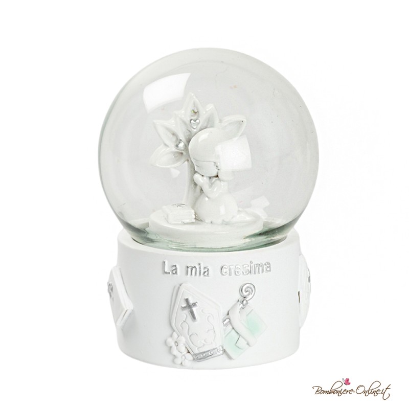 Bomboniera Sfera di Neve Santa Cresima Ragazza con Dettagli Silver