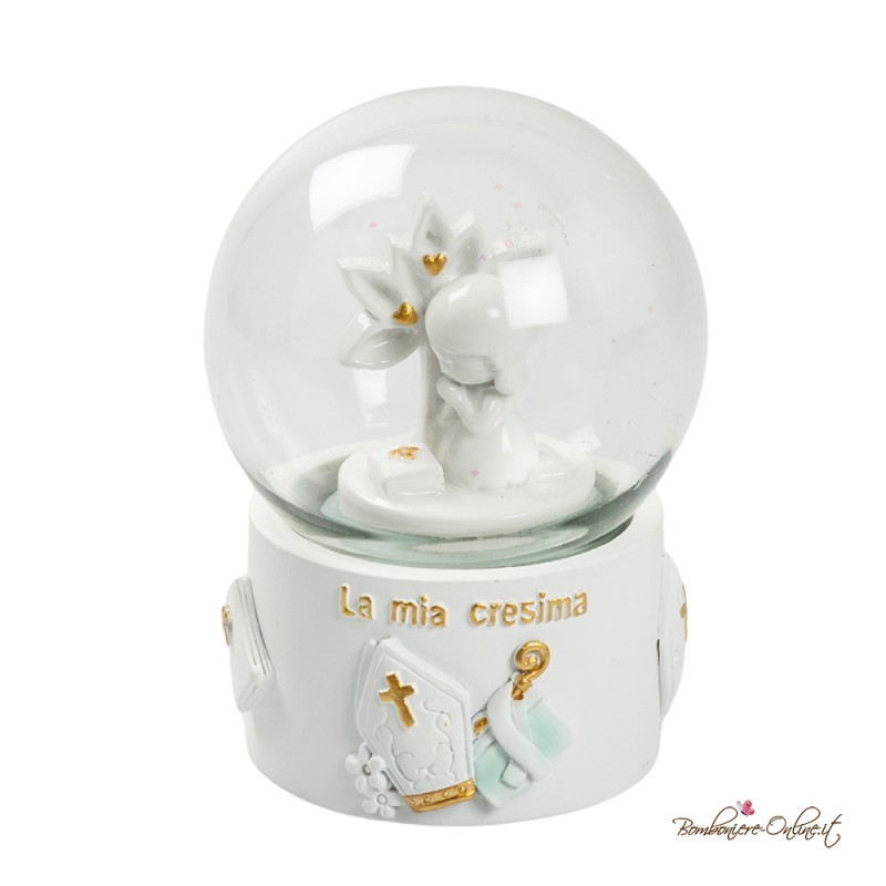 Bomboniera Sfera di Neve Santa Cresima Ragazza con Dettagli Gold