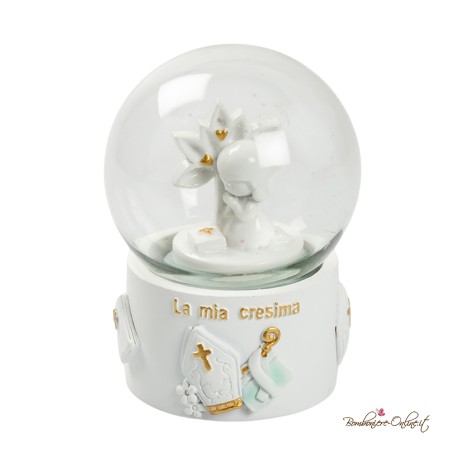 Bomboniera Sfera di Neve Santa Cresima Ragazza con Dettagli Gold
