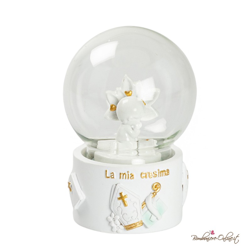 Bomboniera Sfera di Neve Santa Cresima Ragazza con Dettagli Gold
