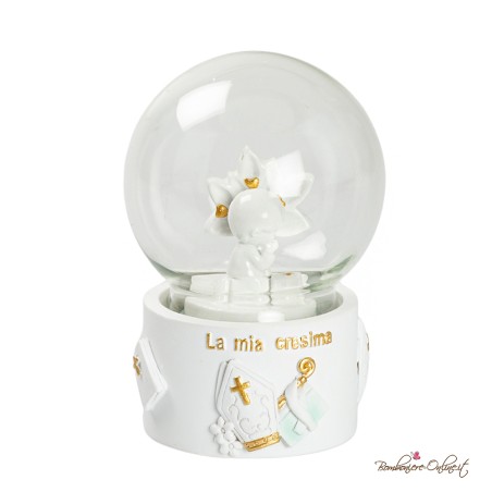 Bomboniera Sfera di Neve Santa Cresima Ragazza con Dettagli Gold