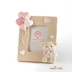 Bomboniera Cornice Portafoto Rosa Orsetto con Palloncini