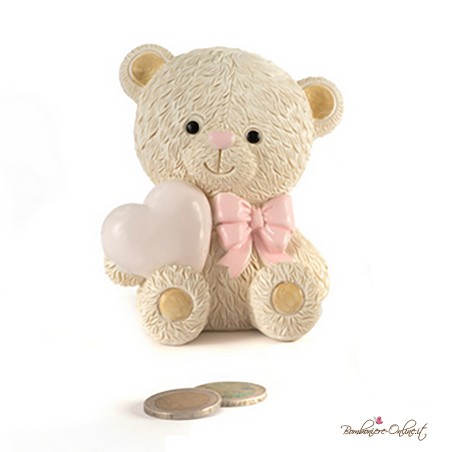 Bomboniera Salvadanaio Rosa Orsetto Cuore