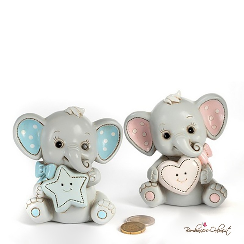 Bomboniera Salvadanaio Celeste Elefantino Seduto con Stella