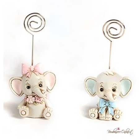 Bomboniera ROSA Elefantino Seduto con Clip Portafoto Portamemo