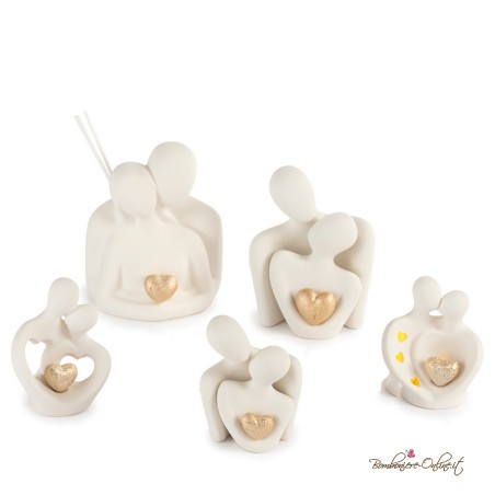 Bomboniera Innamorati con Cuore Oro con Luce Led