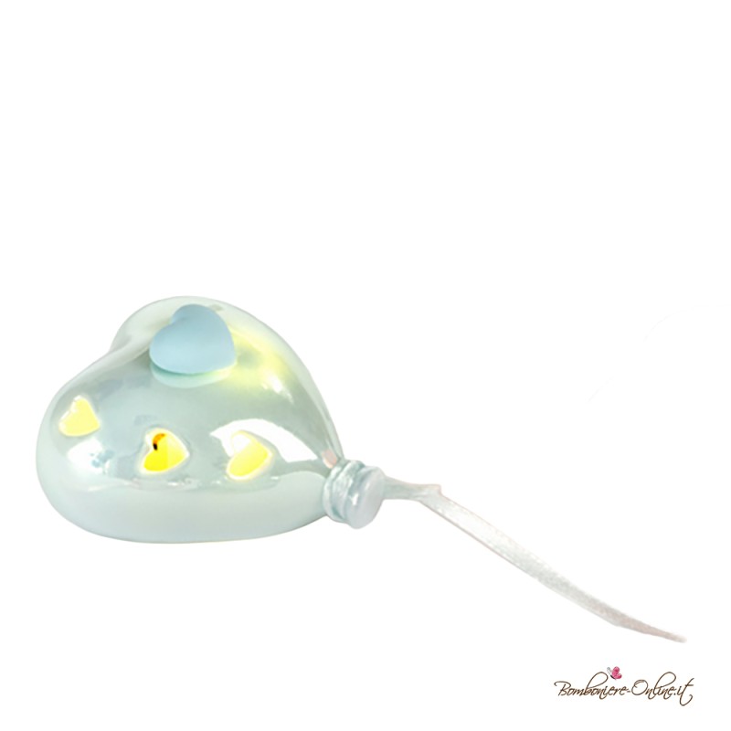 Bomboniera Palloncino Cuore Celeste con Luce Led
