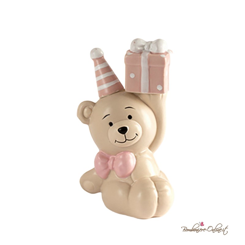 Bomboniera Orsetto Rosa in Festa Seduto